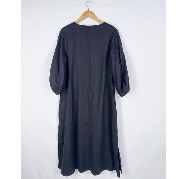Everlane Women's The Linen A-Line Midi Dress Size 10 Black Puff Sleeve - Picture 9 of 16